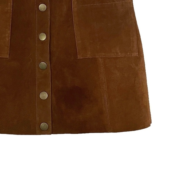 Tobi Tan Brown 100% Suede Leather A Line Mini Skirt NWT Large - Picture 12 of 12